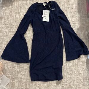 Navy Bell Sleeve floral lace Dress NEW